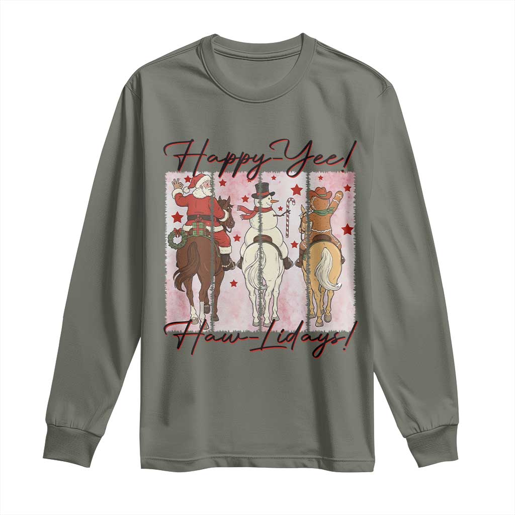 Western Christmas Horse Rider Long Sleeve Shirt Happy Yee Haw Lidays - Wonder Print Shop