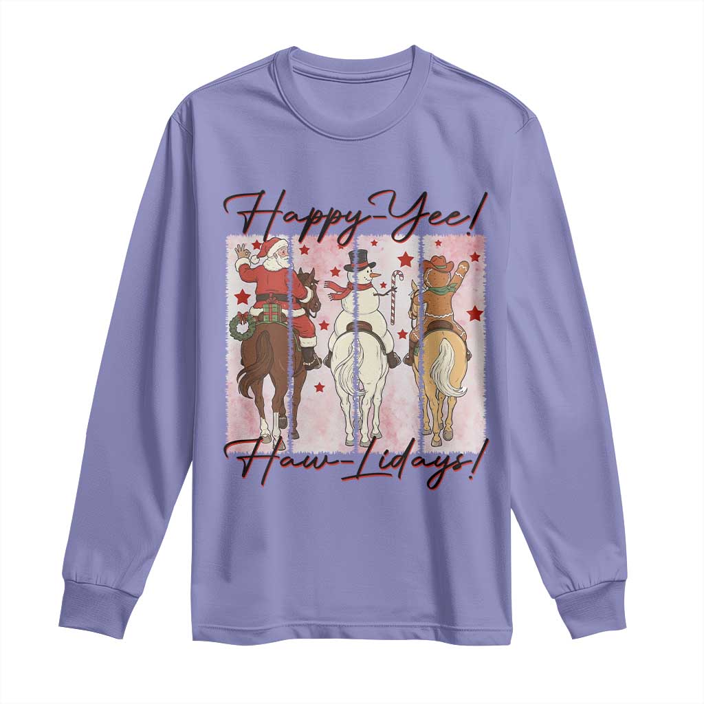 Western Christmas Horse Rider Long Sleeve Shirt Happy Yee Haw Lidays - Wonder Print Shop