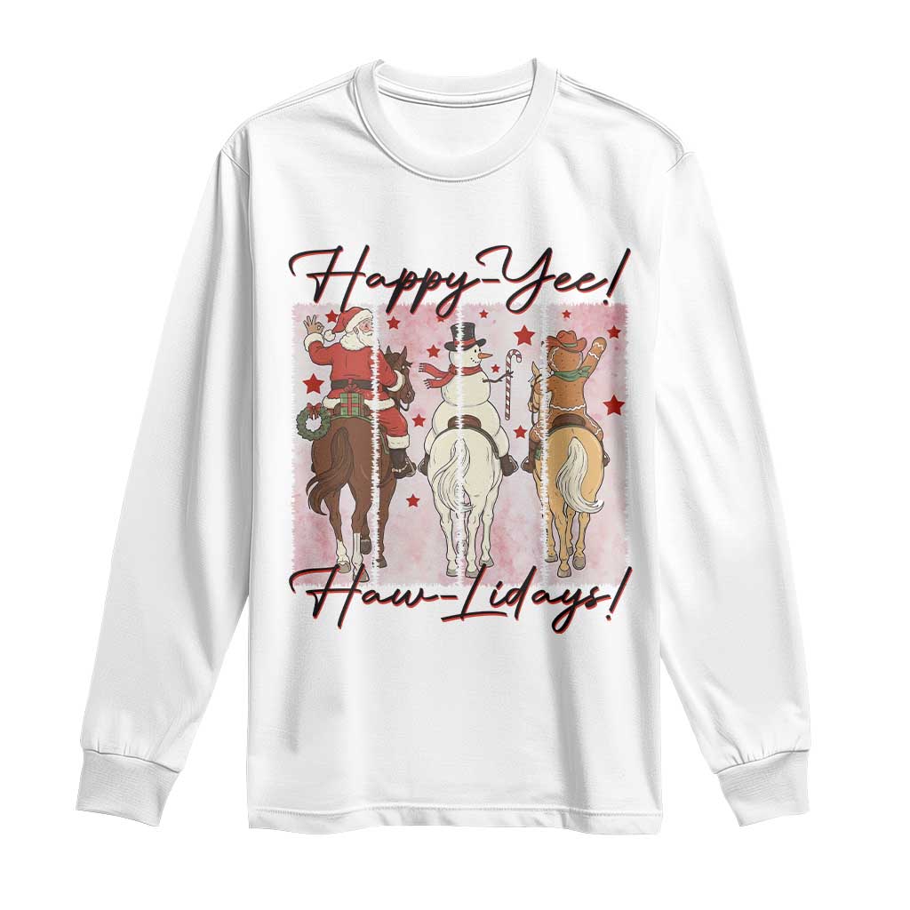 Western Christmas Horse Rider Long Sleeve Shirt Happy Yee Haw Lidays - Wonder Print Shop