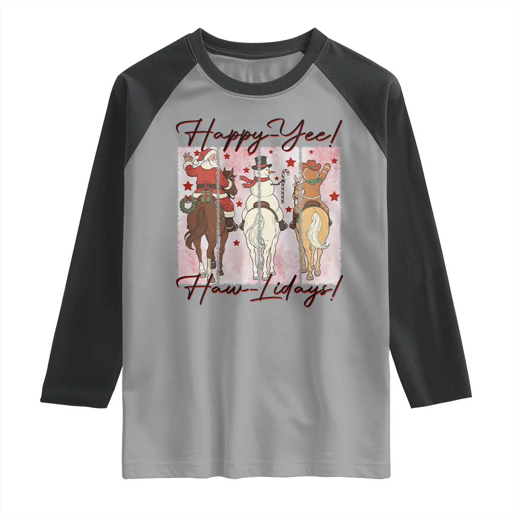 Western Christmas Horse Rider Raglan Shirt Happy Yee Haw Lidays - Wonder Print Shop