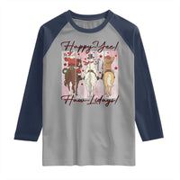 Western Christmas Horse Rider Raglan Shirt Happy Yee Haw Lidays - Wonder Print Shop