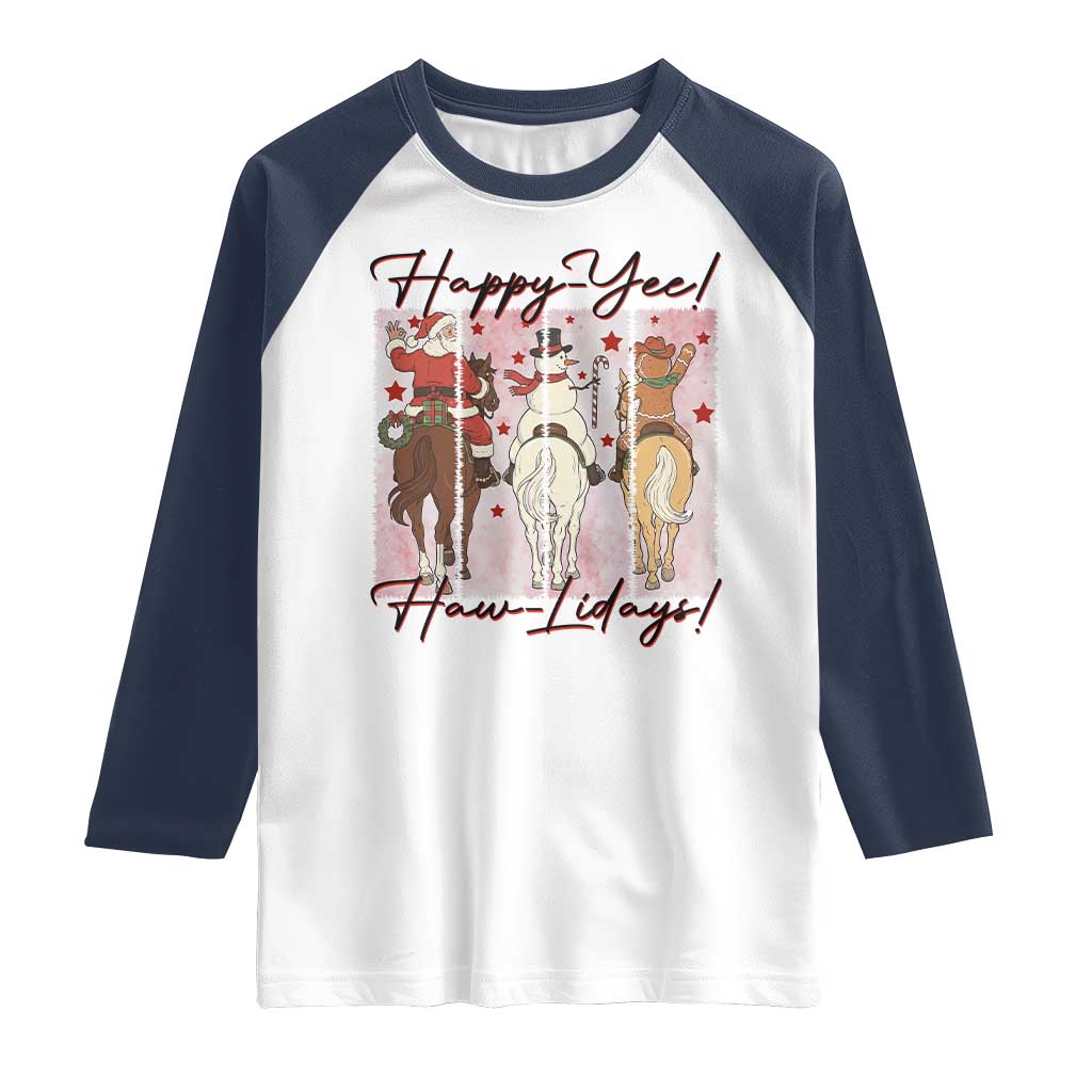 Western Christmas Horse Rider Raglan Shirt Happy Yee Haw Lidays - Wonder Print Shop