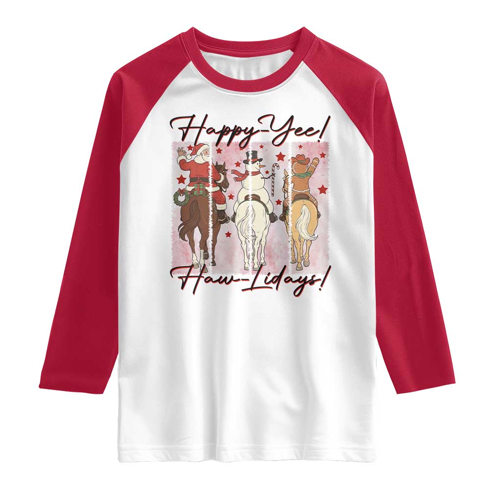 Western Christmas Horse Rider Raglan Shirt Happy Yee Haw Lidays - Wonder Print Shop