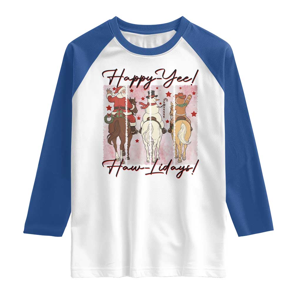 Western Christmas Horse Rider Raglan Shirt Happy Yee Haw Lidays - Wonder Print Shop