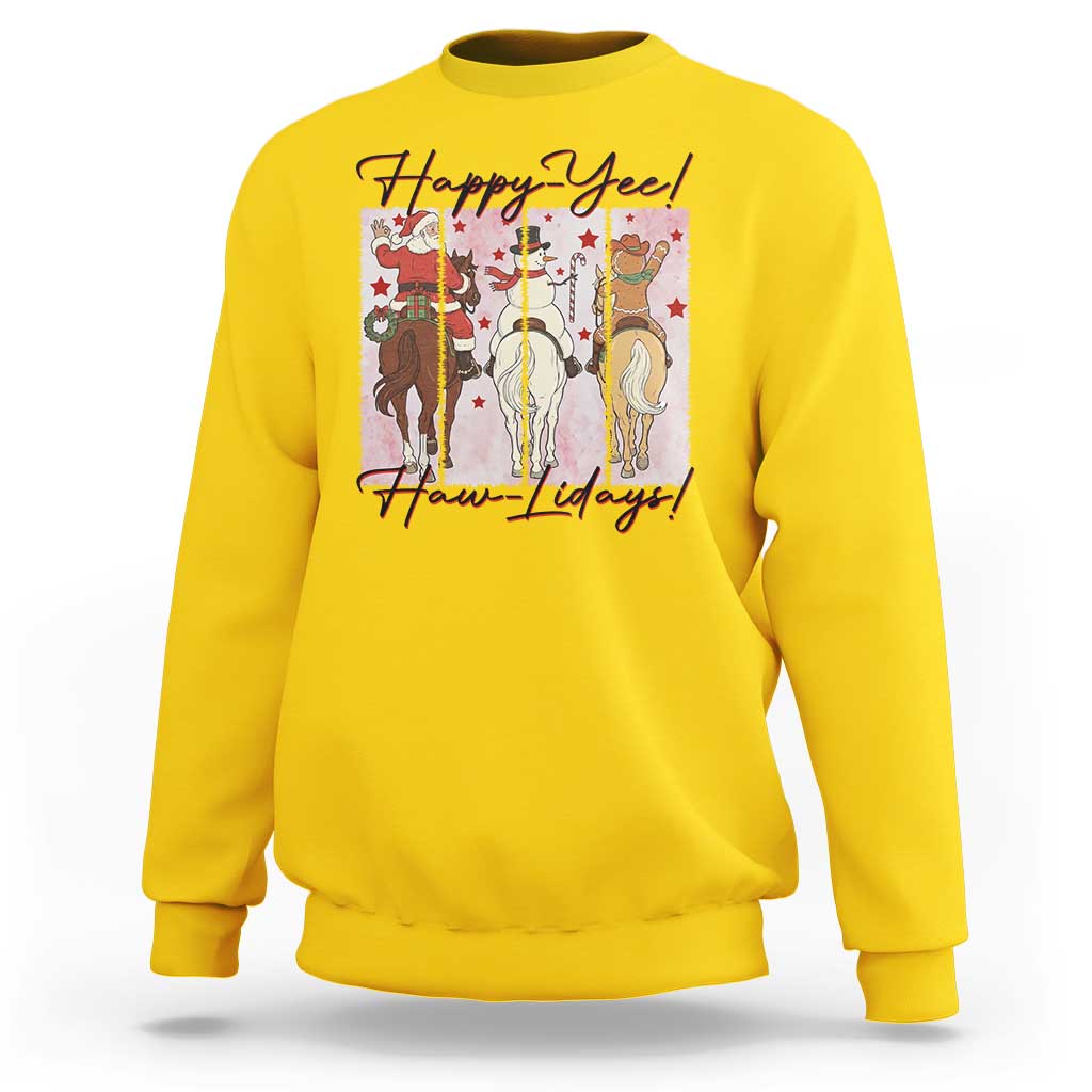 Western Christmas Horse Rider Sweatshirt Happy Yee Haw Lidays - Wonder Print Shop