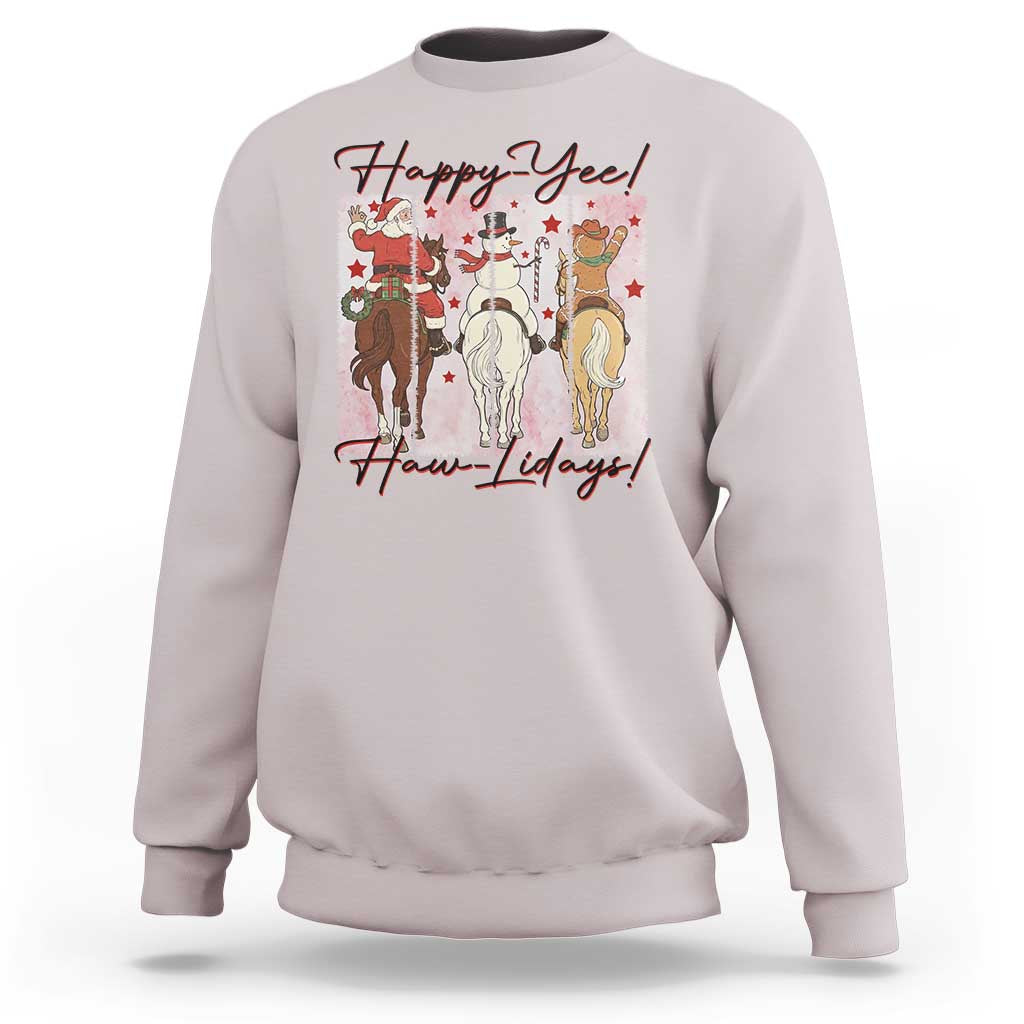 Western Christmas Horse Rider Sweatshirt Happy Yee Haw Lidays - Wonder Print Shop