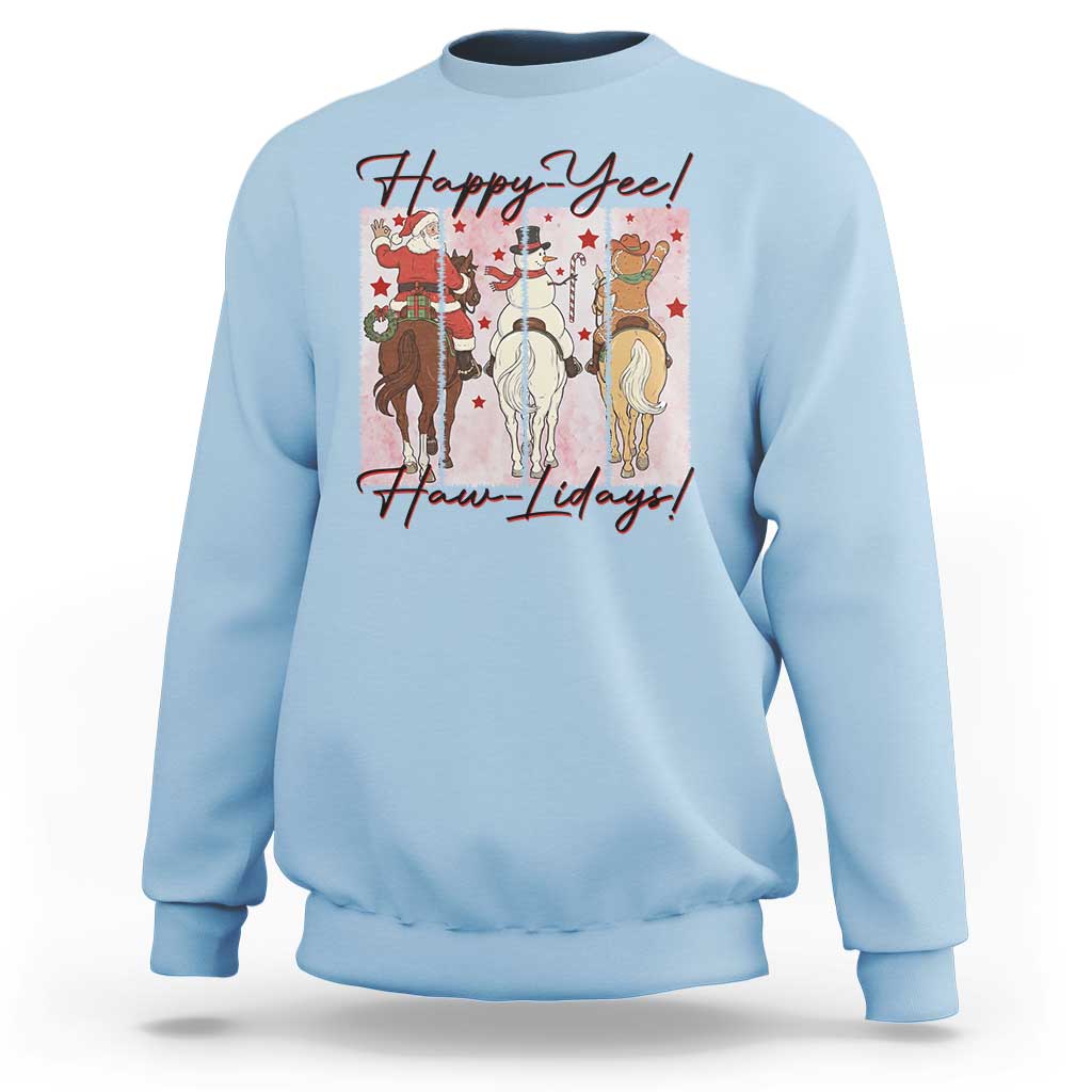 Western Christmas Horse Rider Sweatshirt Happy Yee Haw Lidays - Wonder Print Shop