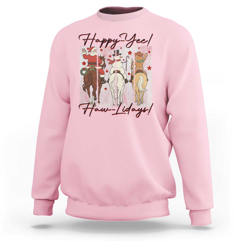 Western Christmas Horse Rider Sweatshirt Happy Yee Haw Lidays - Wonder Print Shop