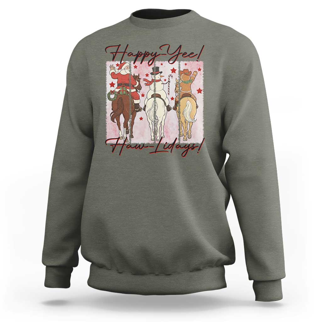 Western Christmas Horse Rider Sweatshirt Happy Yee Haw Lidays - Wonder Print Shop