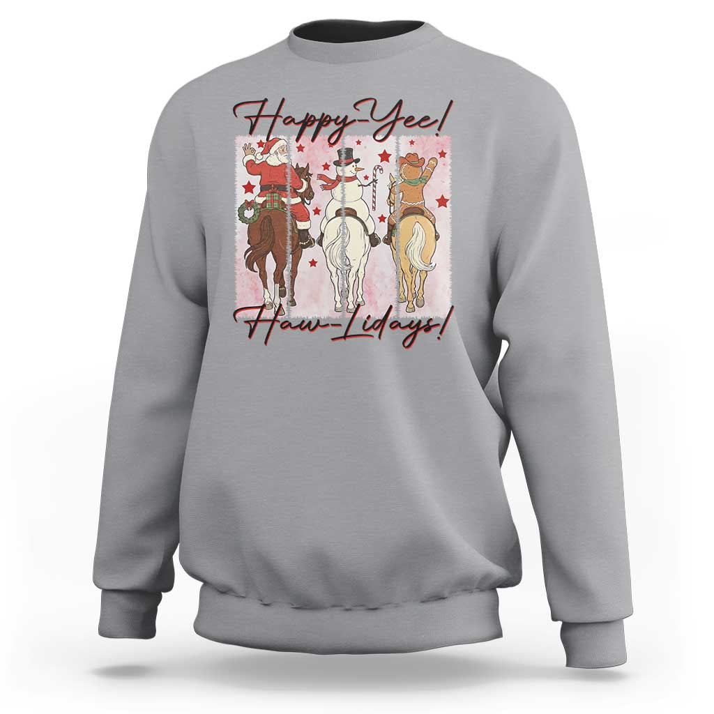 Western Christmas Horse Rider Sweatshirt Happy Yee Haw Lidays - Wonder Print Shop