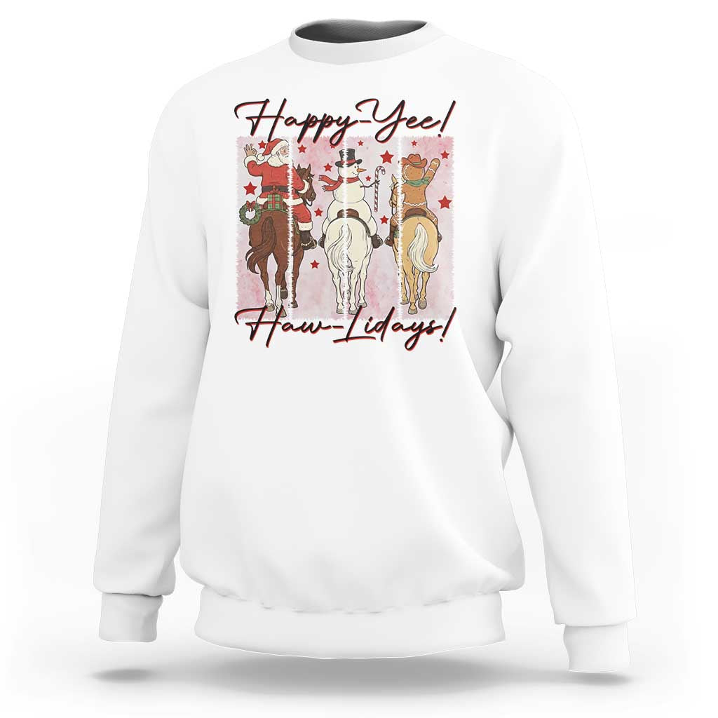 Western Christmas Horse Rider Sweatshirt Happy Yee Haw Lidays - Wonder Print Shop
