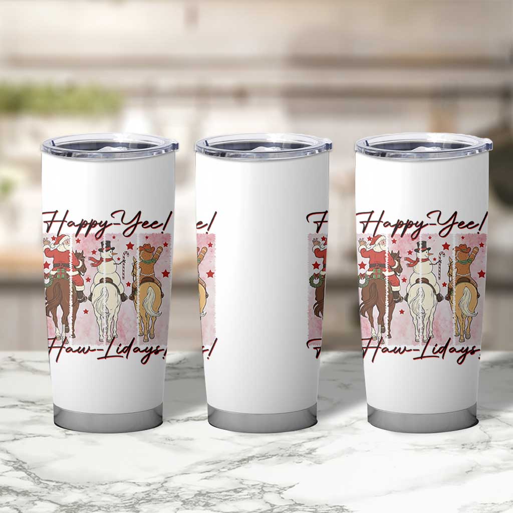 Western Christmas Horse Rider Tumbler Cup Happy Yee Haw Lidays - Wonder Print Shop