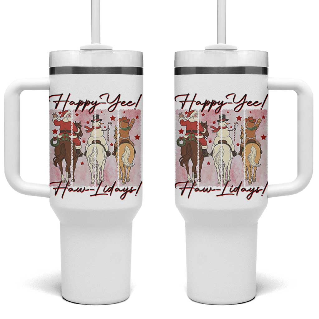 Western Christmas Horse Rider Tumbler With Handle Happy Yee Haw Lidays - Wonder Print Shop