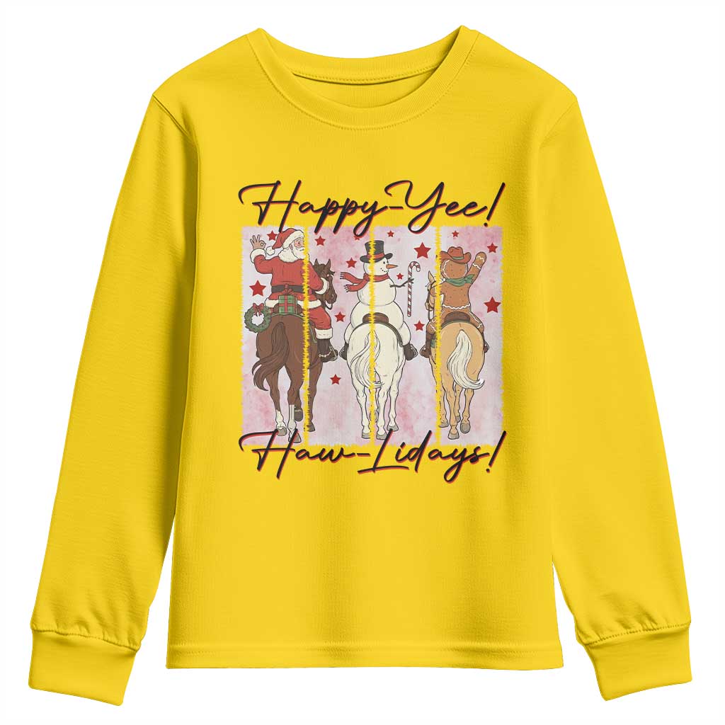 Western Christmas Horse Rider Youth Sweatshirt Happy Yee Haw Lidays - Wonder Print Shop