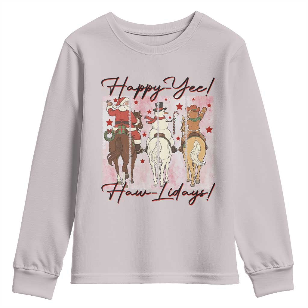 Western Christmas Horse Rider Youth Sweatshirt Happy Yee Haw Lidays - Wonder Print Shop
