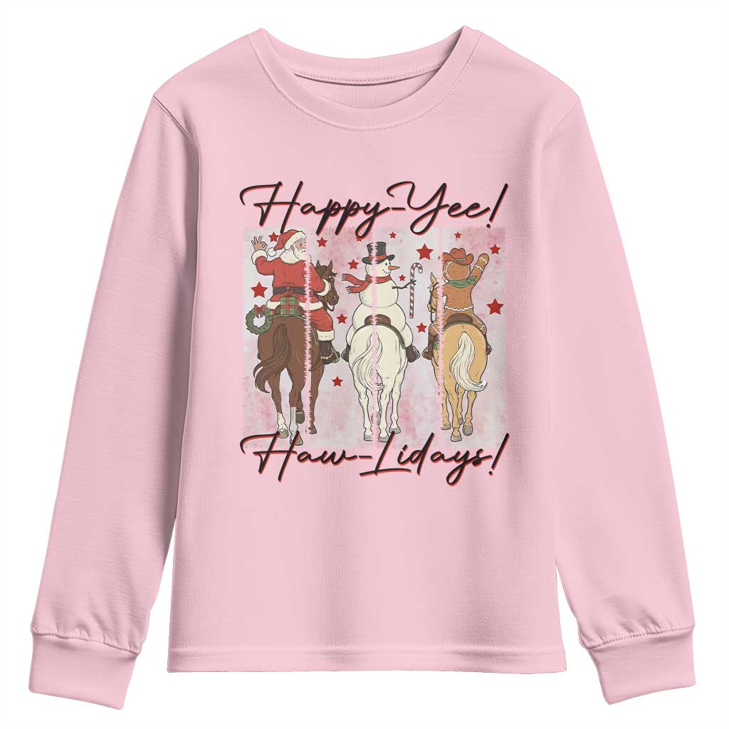 Western Christmas Horse Rider Youth Sweatshirt Happy Yee Haw Lidays - Wonder Print Shop
