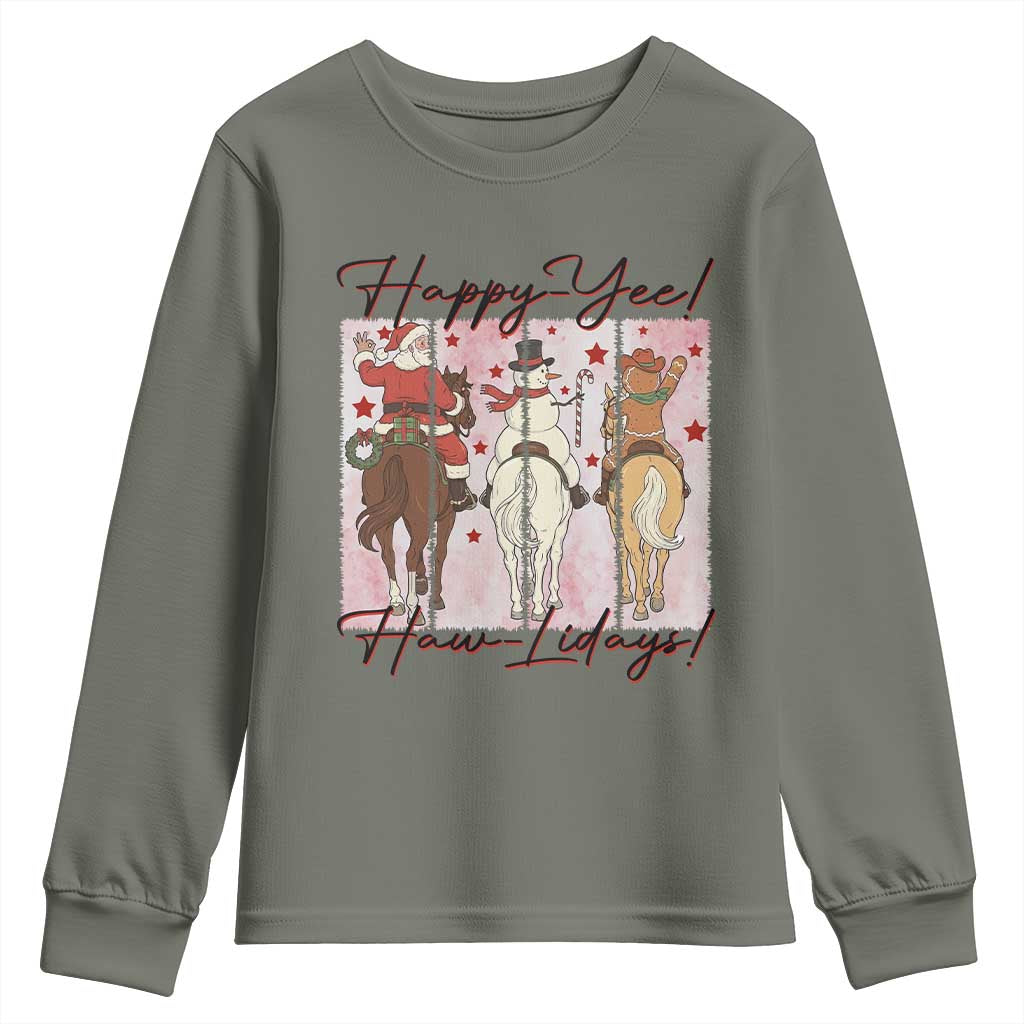 Western Christmas Horse Rider Youth Sweatshirt Happy Yee Haw Lidays - Wonder Print Shop