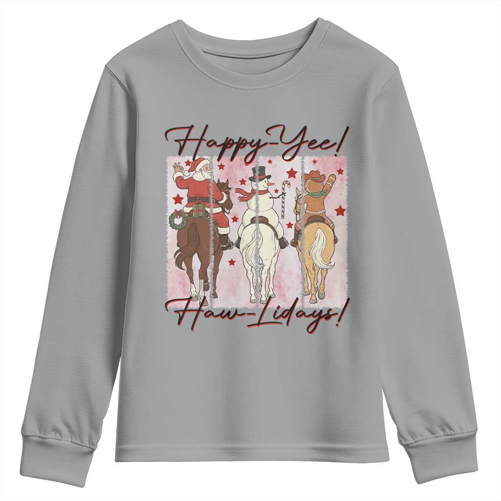 Western Christmas Horse Rider Youth Sweatshirt Happy Yee Haw Lidays - Wonder Print Shop