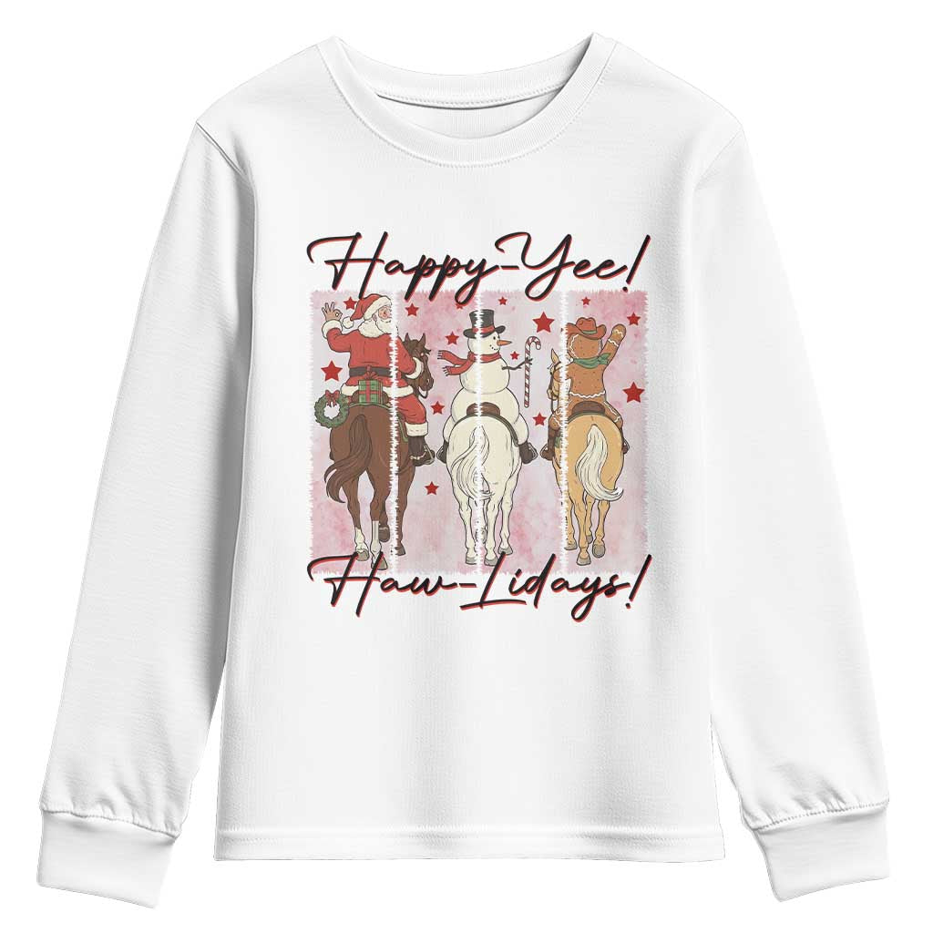 Western Christmas Horse Rider Youth Sweatshirt Happy Yee Haw Lidays - Wonder Print Shop