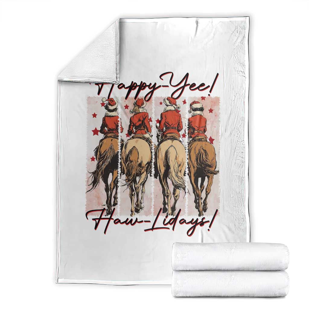 Happy Yee Haw Lidays Throw Blanket Western Christmas Horse Rider Cowgirl Gift - Wonder Print Shop