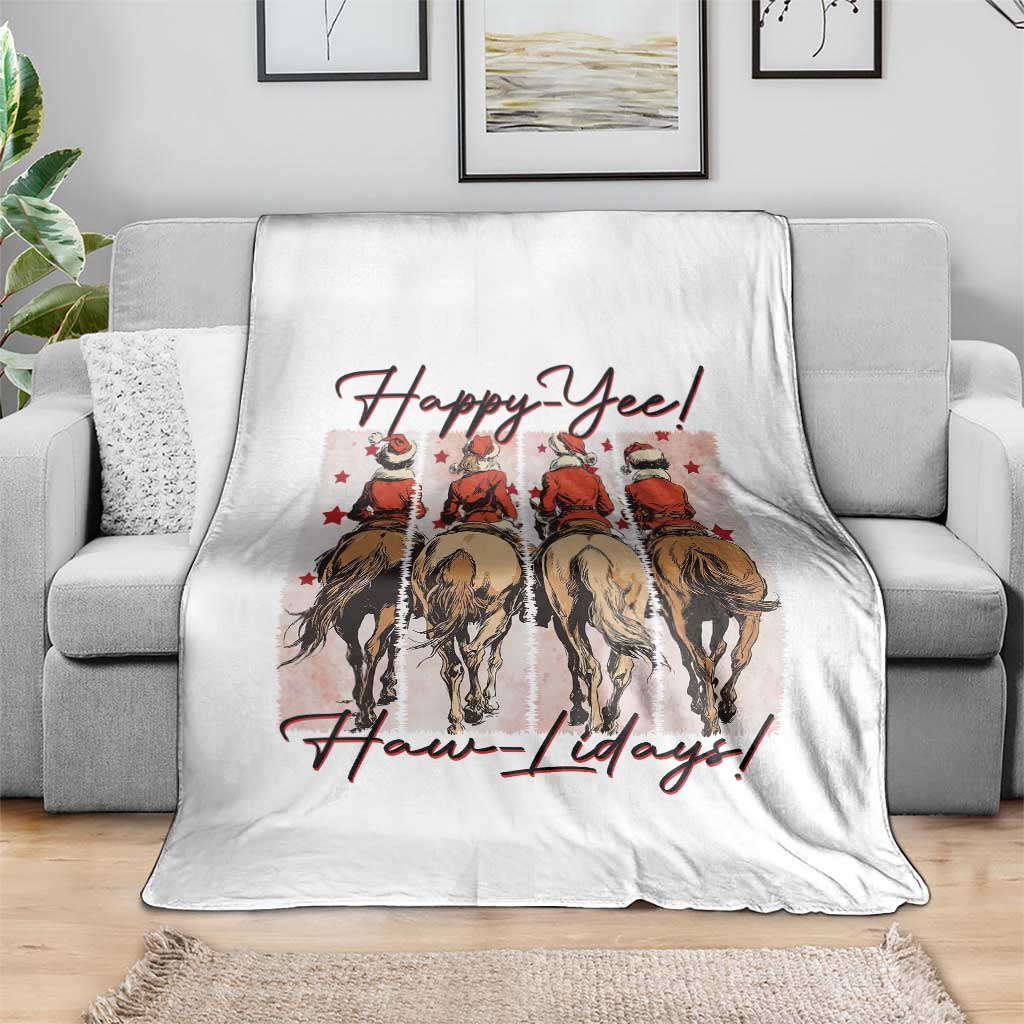 Happy Yee Haw Lidays Throw Blanket Western Christmas Horse Rider Cowgirl Gift - Wonder Print Shop