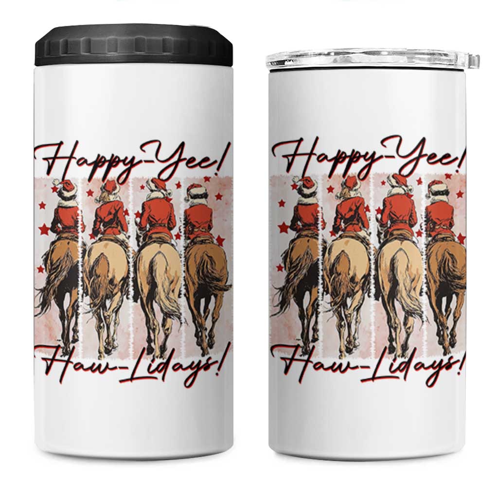 Happy Yee Haw Lidays 4 in 1 Can Cooler Tumbler Western Christmas Horse Rider Cowgirl Gift - Wonder Print Shop