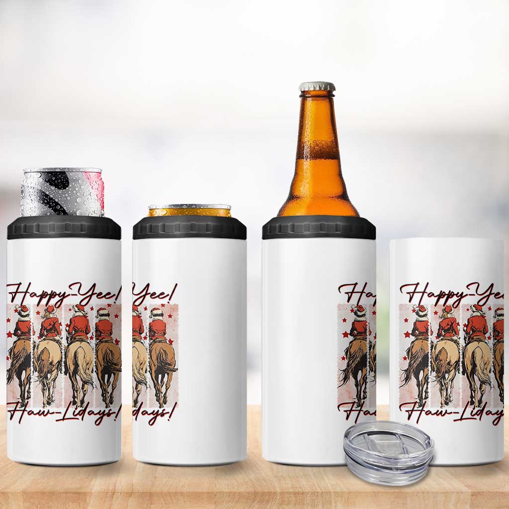 Happy Yee Haw Lidays 4 in 1 Can Cooler Tumbler Western Christmas Horse Rider Cowgirl Gift - Wonder Print Shop