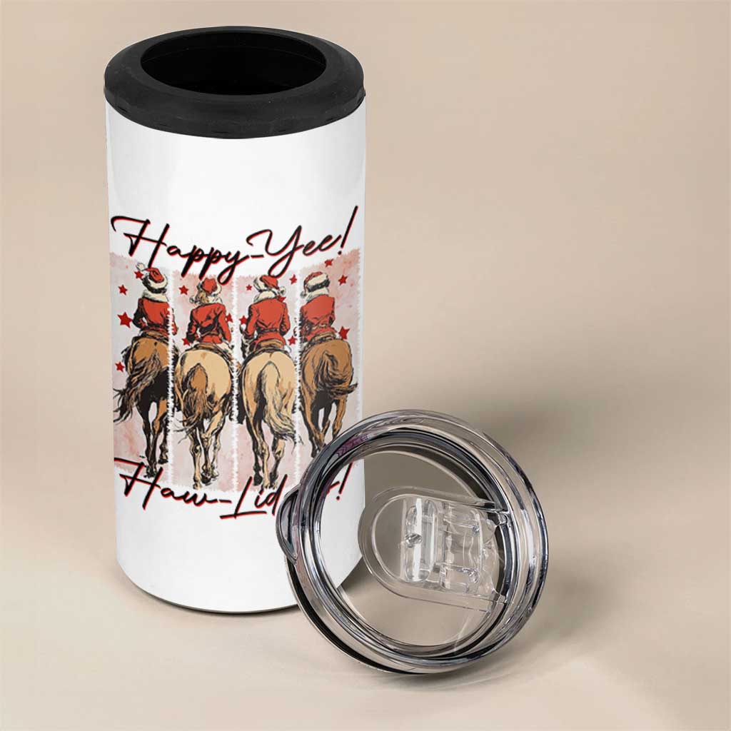 Happy Yee Haw Lidays 4 in 1 Can Cooler Tumbler Western Christmas Horse Rider Cowgirl Gift - Wonder Print Shop