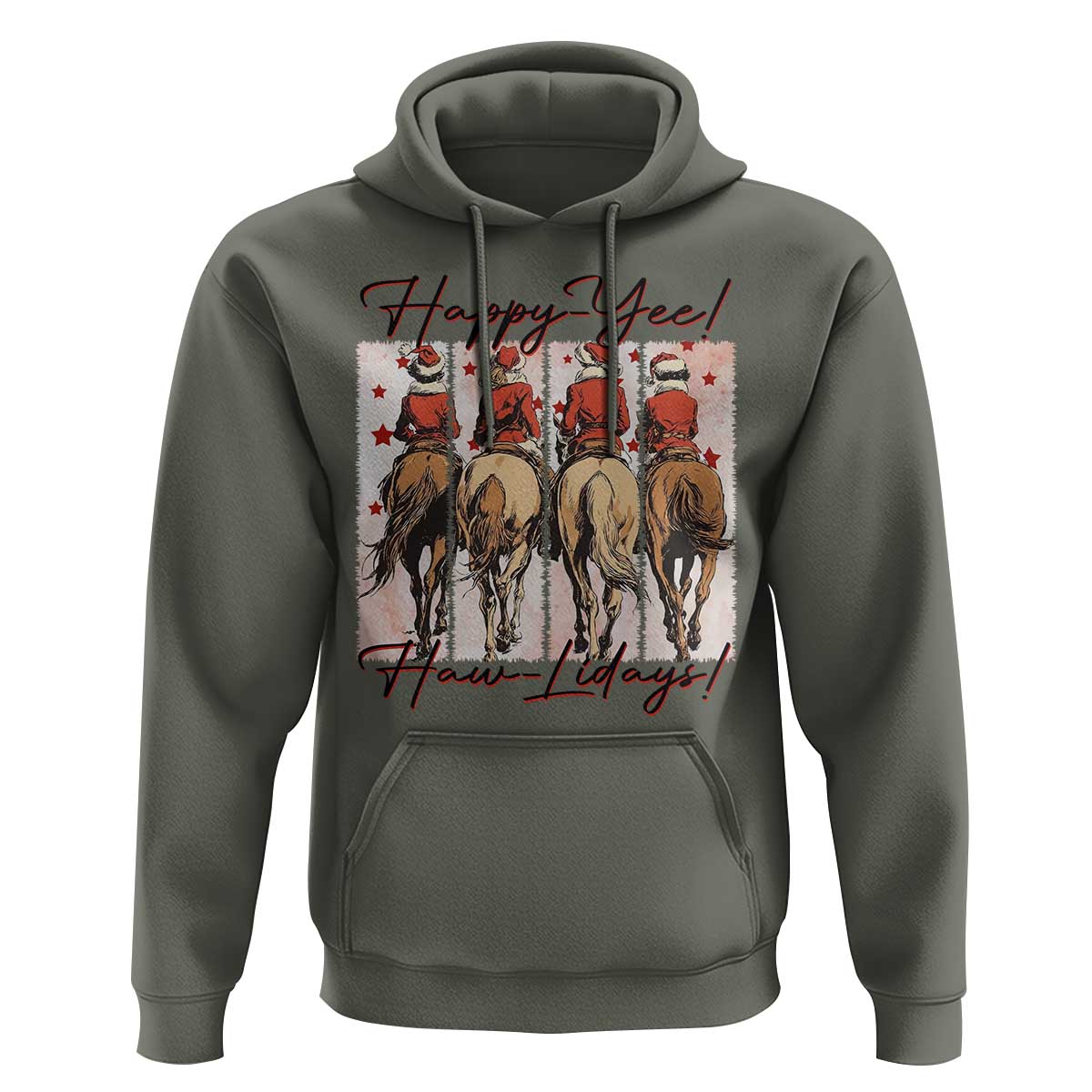 Happy Yee Haw Lidays Hoodie Western Christmas Horse Rider Cowgirl Gift - Wonder Print Shop