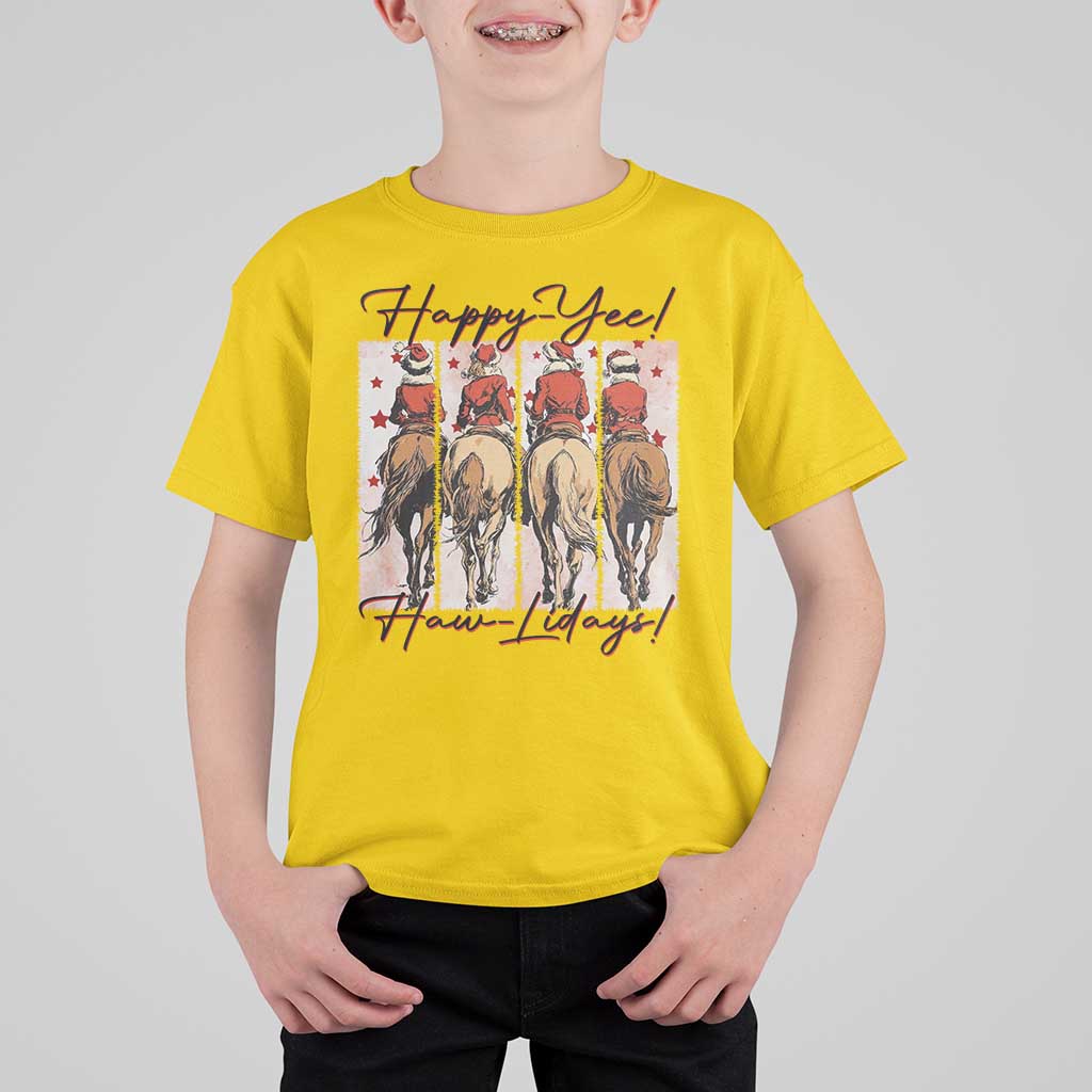 Happy Yee Haw Lidays T Shirt For Kid Western Christmas Horse Rider Cowgirl Gift - Wonder Print Shop