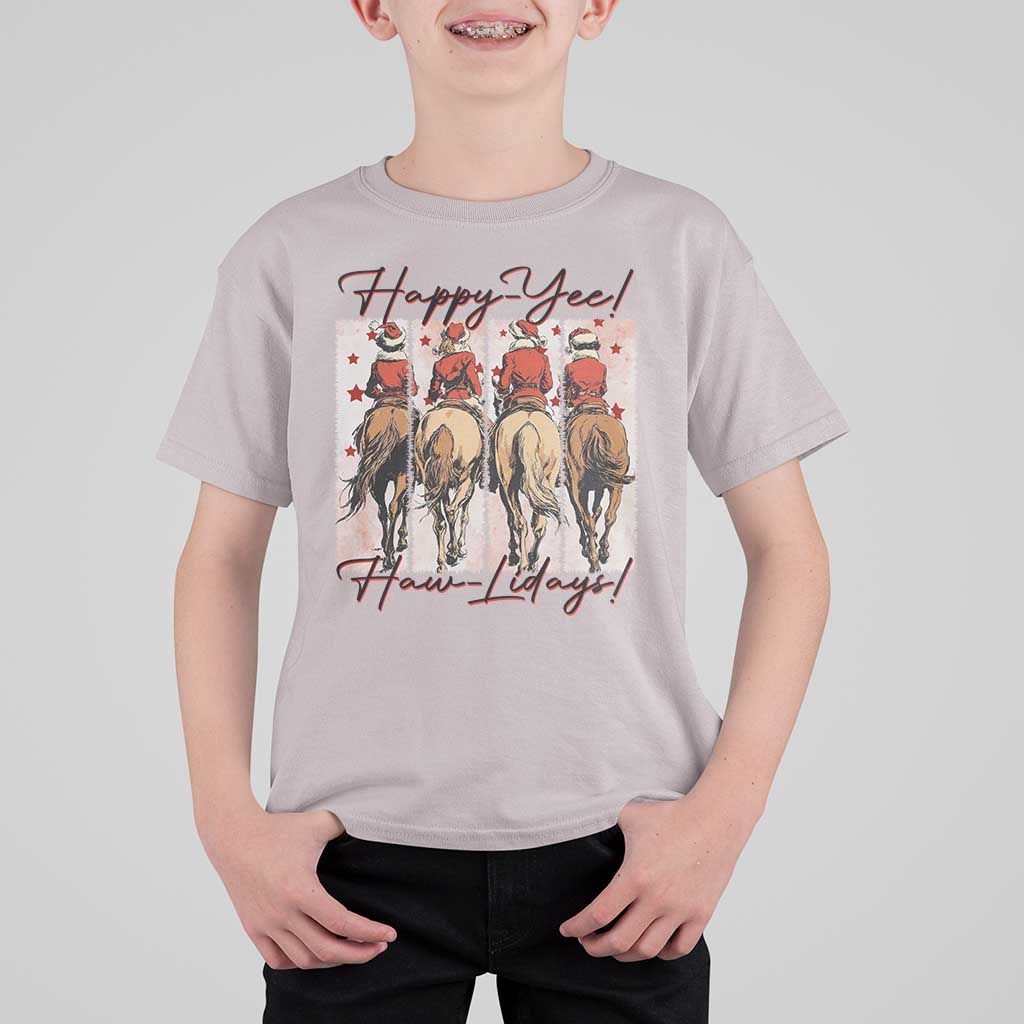 Happy Yee Haw Lidays T Shirt For Kid Western Christmas Horse Rider Cowgirl Gift - Wonder Print Shop