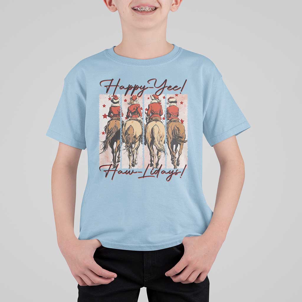 Happy Yee Haw Lidays T Shirt For Kid Western Christmas Horse Rider Cowgirl Gift - Wonder Print Shop