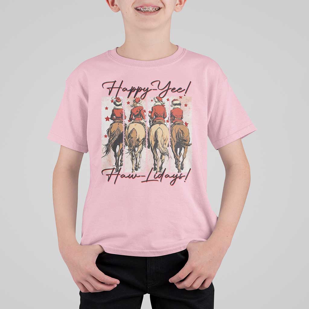 Happy Yee Haw Lidays T Shirt For Kid Western Christmas Horse Rider Cowgirl Gift - Wonder Print Shop