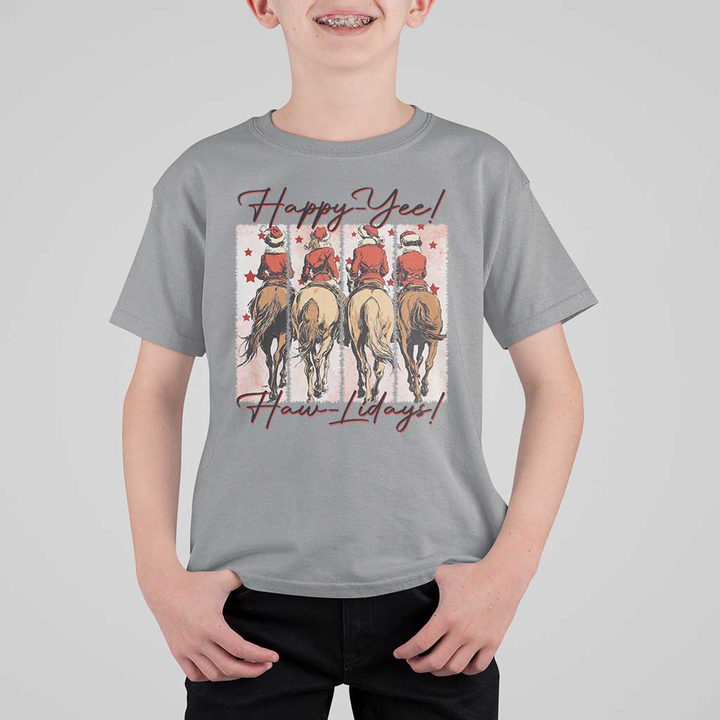 Happy Yee Haw Lidays T Shirt For Kid Western Christmas Horse Rider Cowgirl Gift - Wonder Print Shop