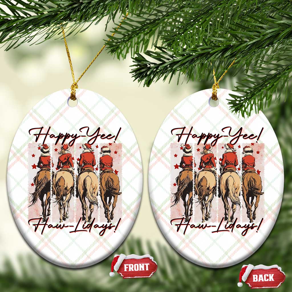 Happy Yee Haw Lidays Ceramic Ornament Western Christmas Horse Rider Cowgirl Gift - Wonder Print Shop