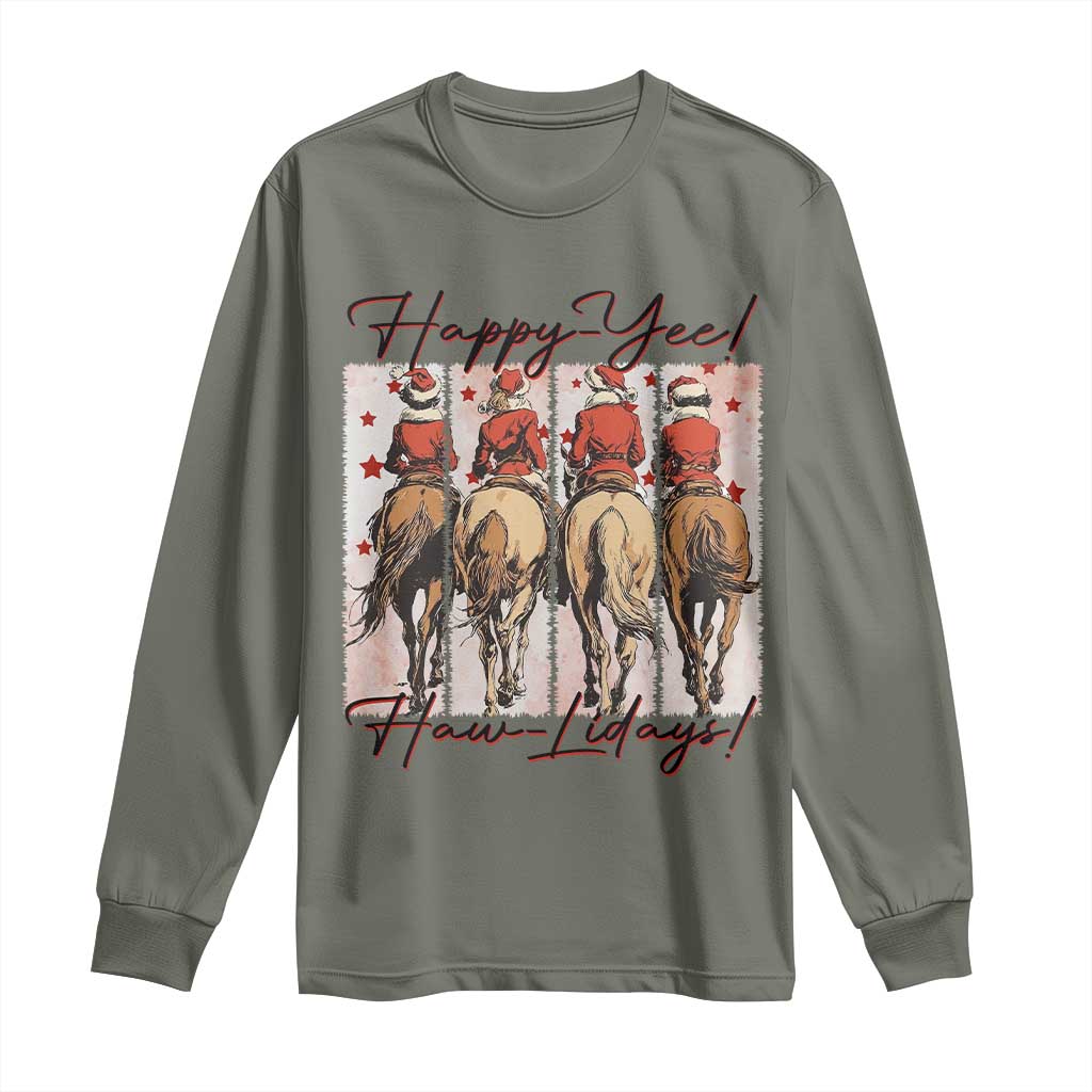 Happy Yee Haw Lidays Long Sleeve Shirt Western Christmas Horse Rider Cowgirl Gift - Wonder Print Shop
