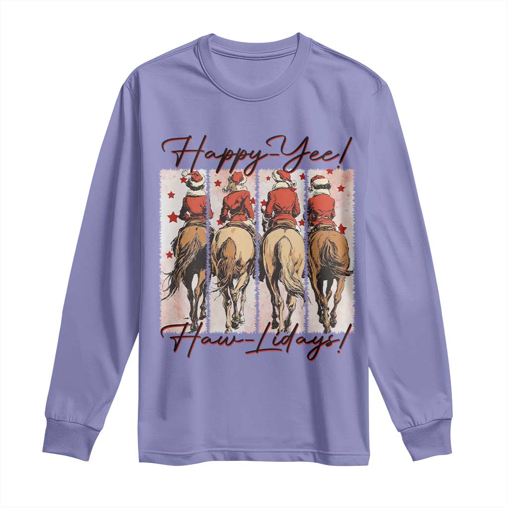 Happy Yee Haw Lidays Long Sleeve Shirt Western Christmas Horse Rider Cowgirl Gift - Wonder Print Shop