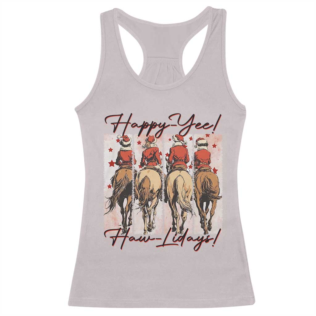 Happy Yee Haw Lidays Racerback Tank Top Western Christmas Horse Rider Cowgirl Gift - Wonder Print Shop