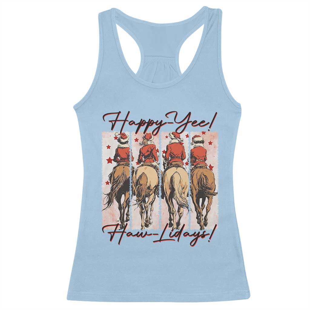 Happy Yee Haw Lidays Racerback Tank Top Western Christmas Horse Rider Cowgirl Gift - Wonder Print Shop