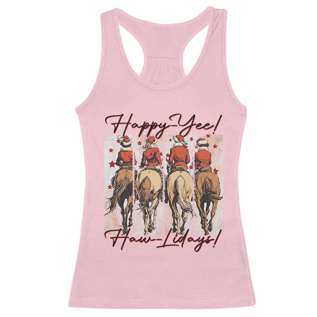 Happy Yee Haw Lidays Racerback Tank Top Western Christmas Horse Rider Cowgirl Gift - Wonder Print Shop