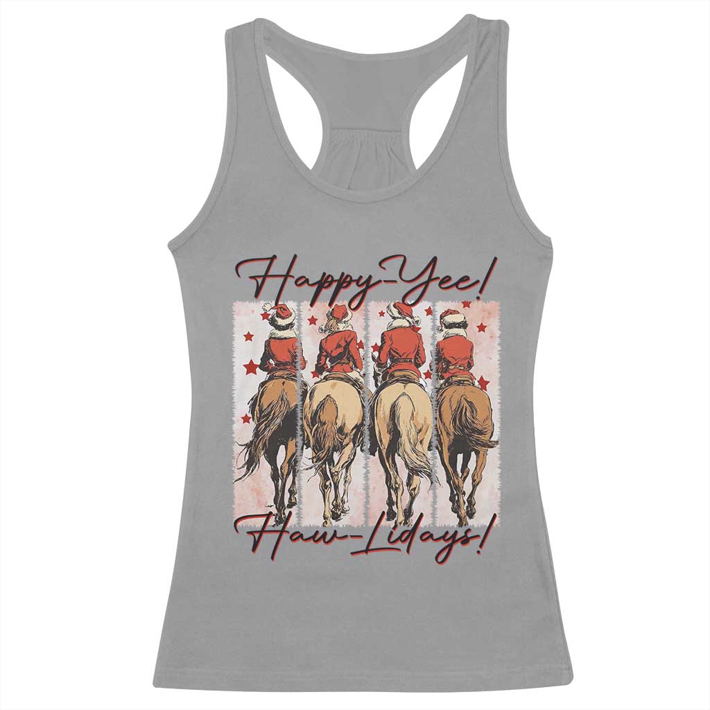 Happy Yee Haw Lidays Racerback Tank Top Western Christmas Horse Rider Cowgirl Gift - Wonder Print Shop