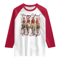 Happy Yee Haw Lidays Raglan Shirt Western Christmas Horse Rider Cowgirl Gift - Wonder Print Shop