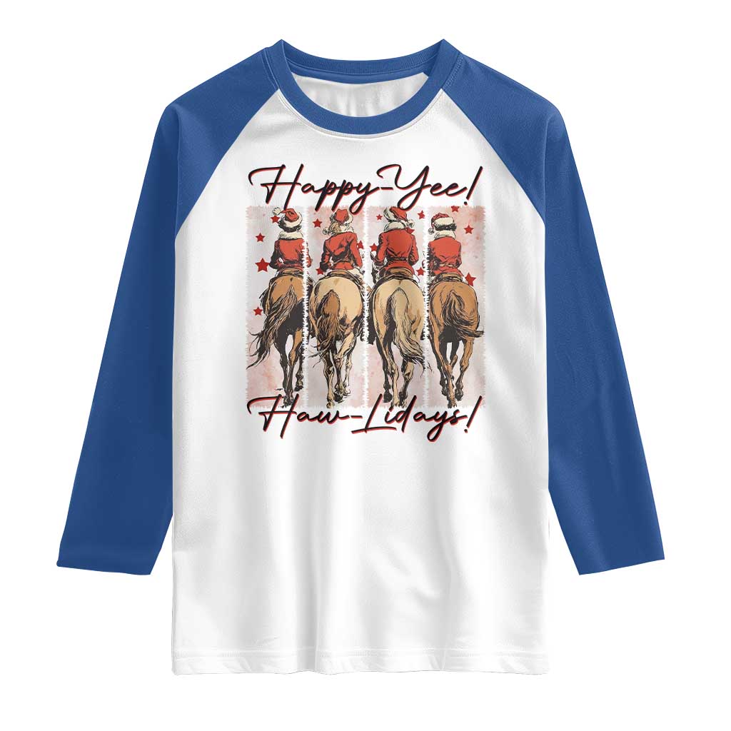 Happy Yee Haw Lidays Raglan Shirt Western Christmas Horse Rider Cowgirl Gift - Wonder Print Shop
