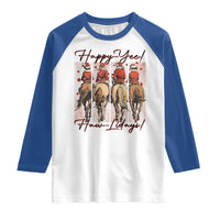 Happy Yee Haw Lidays Raglan Shirt Western Christmas Horse Rider Cowgirl Gift - Wonder Print Shop