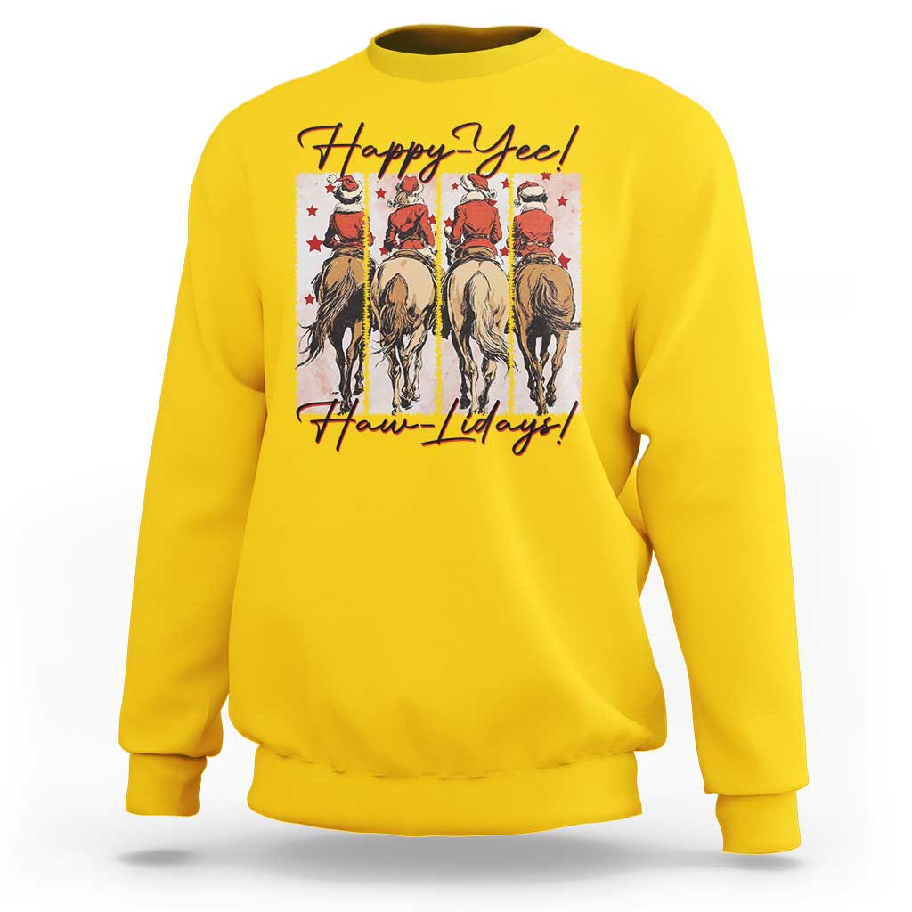 Happy Yee Haw Lidays Sweatshirt Western Christmas Horse Rider Cowgirl Gift - Wonder Print Shop