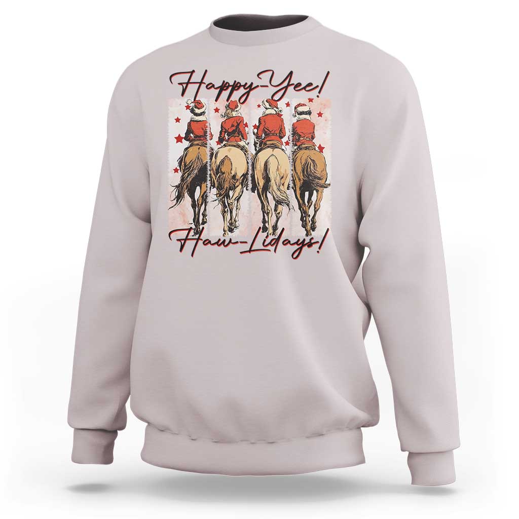 Happy Yee Haw Lidays Sweatshirt Western Christmas Horse Rider Cowgirl Gift - Wonder Print Shop