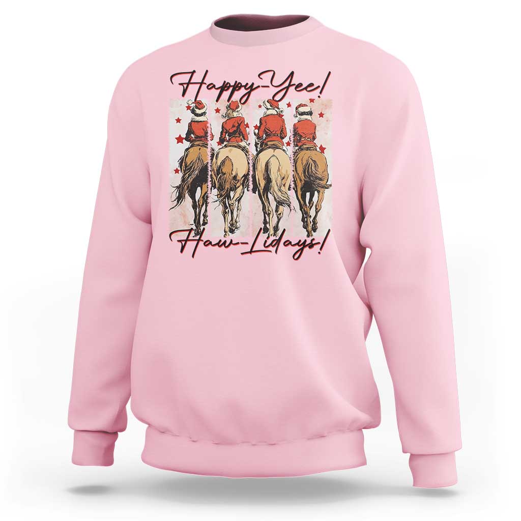 Happy Yee Haw Lidays Sweatshirt Western Christmas Horse Rider Cowgirl Gift - Wonder Print Shop