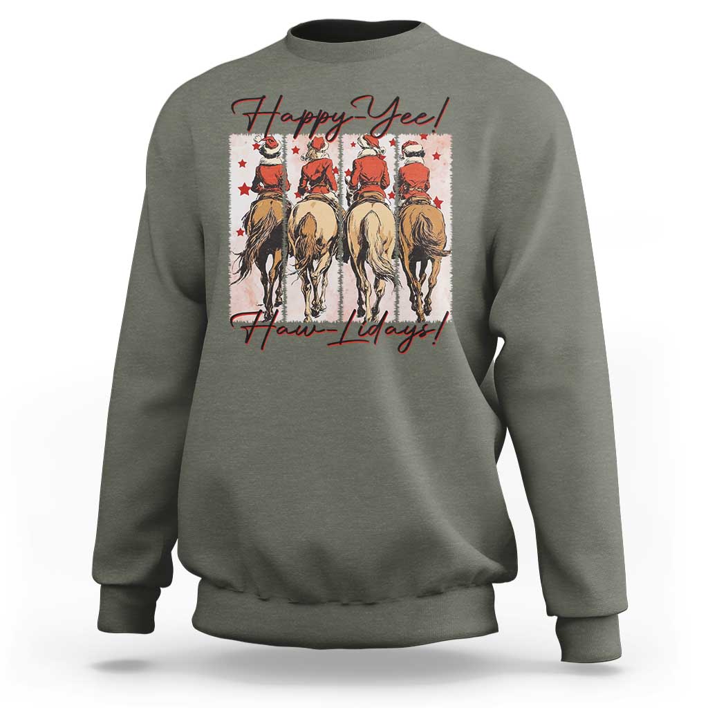Happy Yee Haw Lidays Sweatshirt Western Christmas Horse Rider Cowgirl Gift - Wonder Print Shop