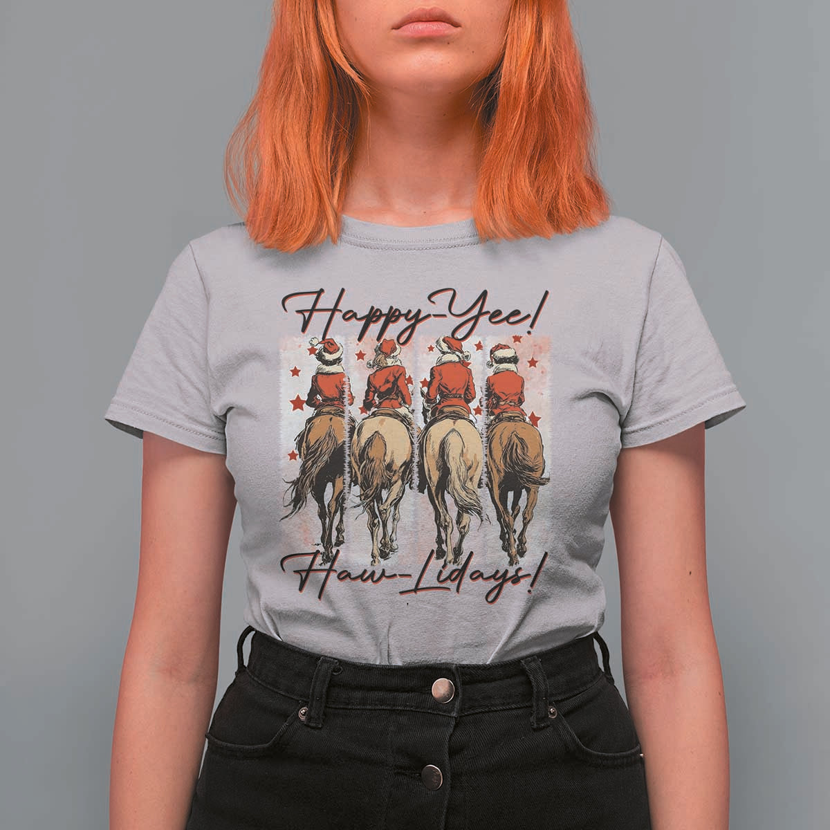 Happy Yee Haw Lidays T Shirt For Women Western Christmas Horse Rider Cowgirl Gift - Wonder Print Shop