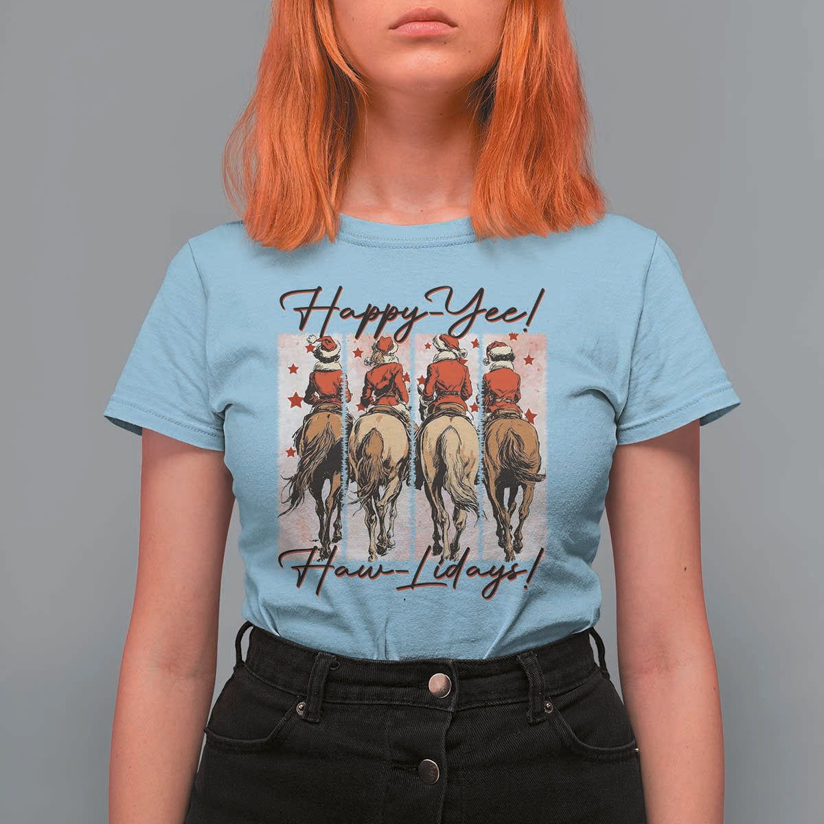 Happy Yee Haw Lidays T Shirt For Women Western Christmas Horse Rider Cowgirl Gift - Wonder Print Shop
